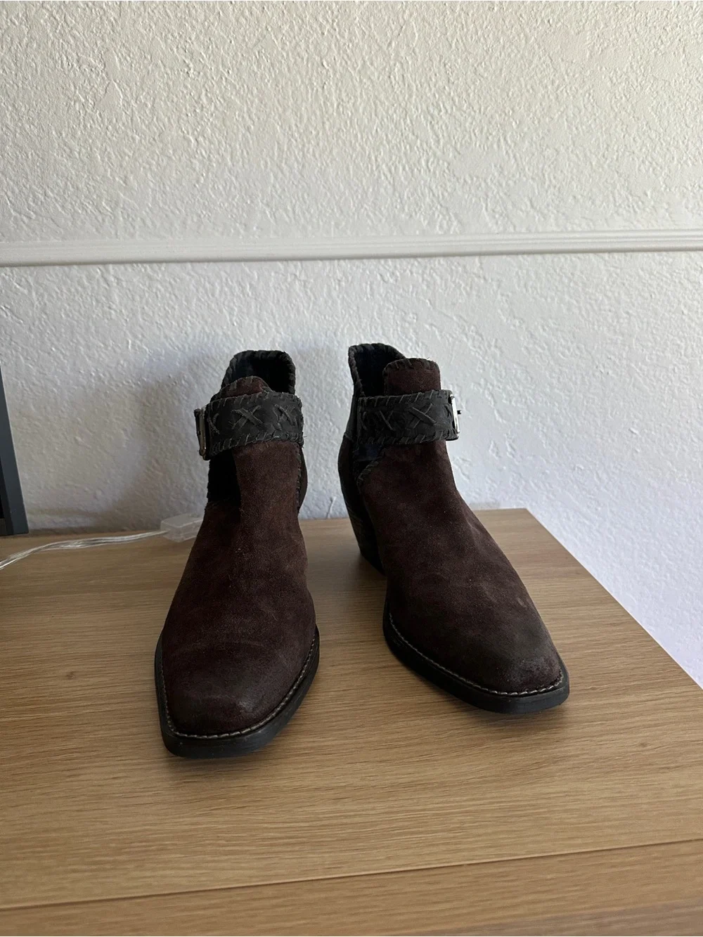 Jeffrey Campbell Western Leather and Suede Buckle Ankle Boots 37 US 7